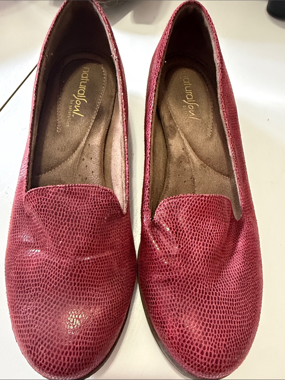 Naturalizer Red Textured Slip-On Loafers